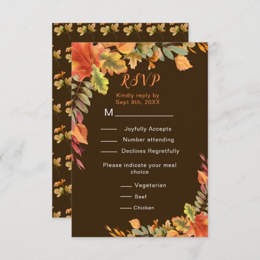 Rustic Autumn Fall Leaves Wedding Reception RSVP Kaartje (Voorkant / Achterkant)