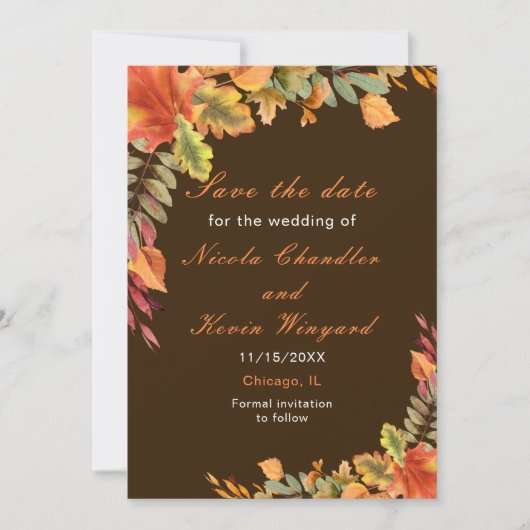 Rustic Autumn Fall Leaves Wedding Reception Save The Date (Voorkant)