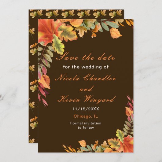 Rustic Autumn Fall Leaves Wedding Reception Save The Date (Voorkant / Achterkant)