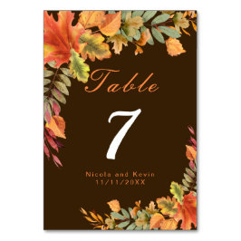 Rustic Autumn Fall Leaves Wedding Table Number Kaart