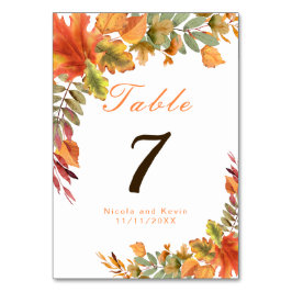 Rustic Autumn Fall Leaves Wedding Table Number Kaart