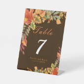 Rustic Autumn Fall Leaves Wedding Table Number Reclamebord Met Voetstuk (Voorkant)