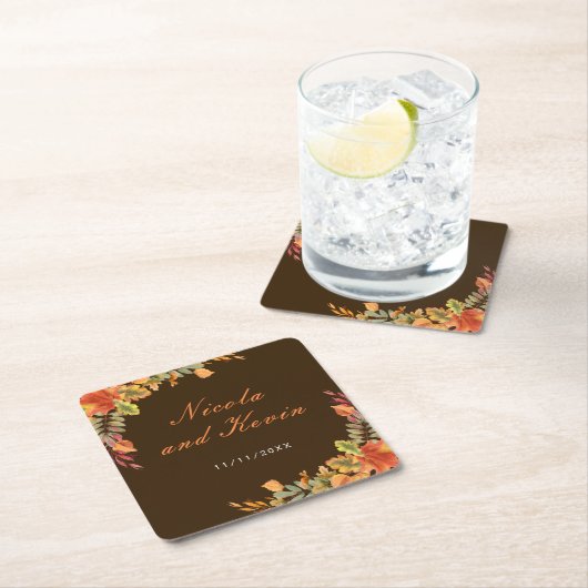 Rustic Autumn Fall Leaves Wedding Thank You Kartonnen Onderzetters (Insitu)