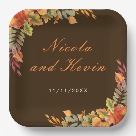 Rustic Autumn Fall Leaves Wedding Thank You Papieren Bordje (Voorkant)