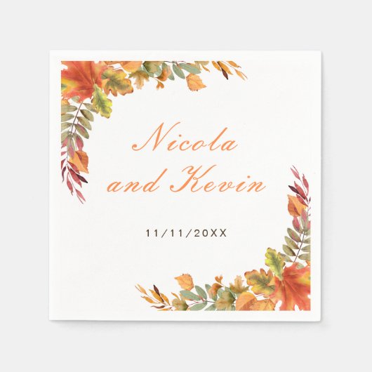 Rustic Autumn Fall Leaves Wedding Thank You Servet (Voorkant)
