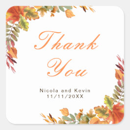 Rustic Autumn Fall Leaves Wedding Thank You Vierkante Sticker
