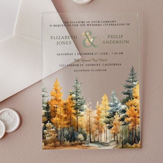 Rustic Autumn Fall Pine Trees Wedding Acryl Uitnodigingen