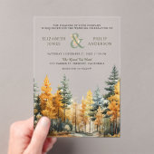 Rustic Autumn Fall Pine Trees Wedding Acryl Uitnodigingen (Insitu (Draagbaar))