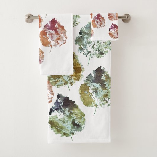 Rustic Autumn Falling Leaves Watercolor Art Bad Handdoek (Insitu)