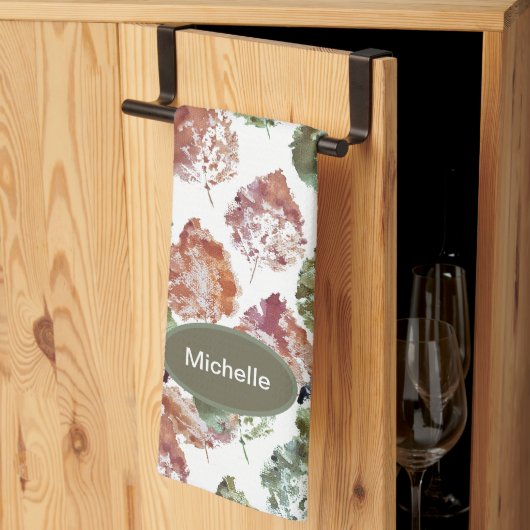 Rustic Autumn Falling Leaves Watercolor Art Theedoek (Derde Gevouwen)