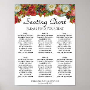 Rustic Autumn Floral 6 Table Wedding Seating Chart Poster