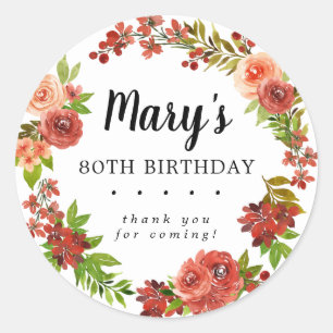 Rustic Autumn Floral 80th Birthday Hartelijk dank Ronde Sticker