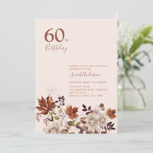 Rustic Autumn Floral Adult Milestone Birthday Kaart (Staand voorkant)