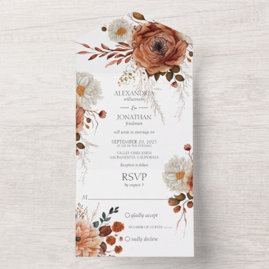 Rustic Autumn Floral All In One Uitnodiging (Binnen)