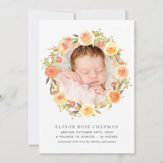 Rustic Autumn Floral Baby Foto geboorte Aankondiging (Voorkant)