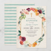Rustic Autumn Floral Baptism Invitation Kaart (Voorkant / Achterkant)