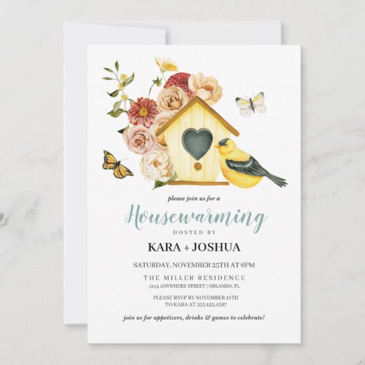Rustic Autumn Floral Bird House Housewarming Kaart (Voorkant)