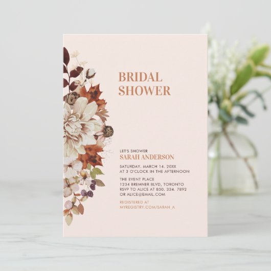 Rustic Autumn Floral Bridal Shower Kaart (Staand voorkant)