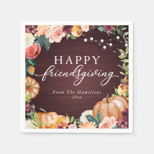Rustic Autumn Floral Friendsgiving Dinner Napkins Servet (Voorkant)
