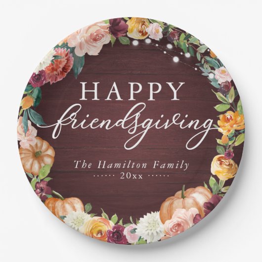 Rustic Autumn Floral Friendsgiving Dinner Paper Pl Papieren Bordje (Voorkant)