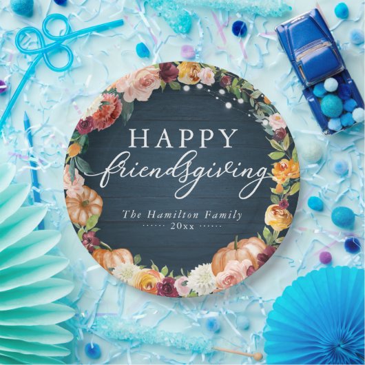Rustic Autumn Floral Friendsgiving Papieren Bordje (Feest)