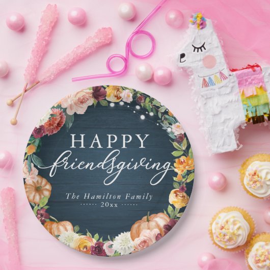 Rustic Autumn Floral Friendsgiving Papieren Bordje (Feest)