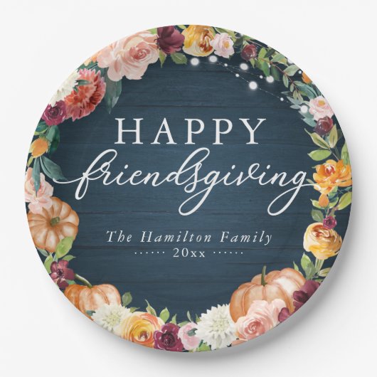 Rustic Autumn Floral Friendsgiving Papieren Bordje (Voorkant)