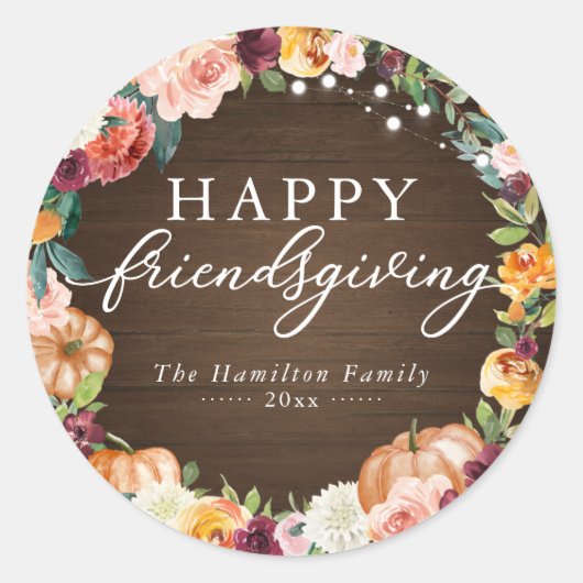 Rustic Autumn Floral Friendsgiving Ronde Sticker (Voorkant)