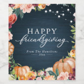 Rustic Autumn Floral Friendsgiving Wijn Etiket (Enkel label)