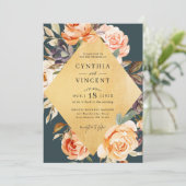 Rustic Autumn Floral Gold Lijst Fall Wedding Kaart (Staand voorkant)