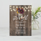 Rustic Autumn Floral Jar Barn Girl Baby shower Kaart (Staand voorkant)