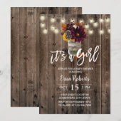 Rustic Autumn Floral Jar Barn Girl Baby shower Kaart (Voorkant / Achterkant)
