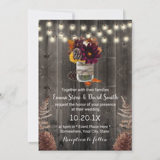 Rustic Autumn Floral Jar Barn Wood Fall Wedding Kaart (Voorkant)
