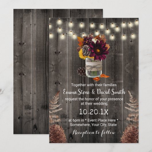 Rustic Autumn Floral Jar Barn Wood Fall Wedding Kaart (Voorkant / Achterkant)