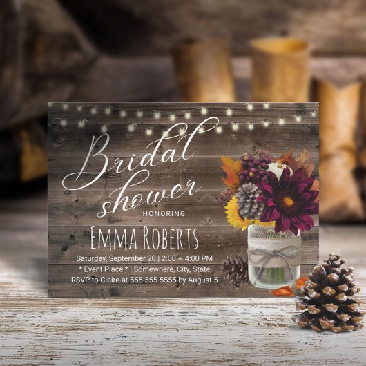 Rustic Autumn Floral Jar Barn Wood Vrijgezellenfee Kaart