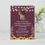Rustic Autumn Floral Jar Burgundy Fall Wedding Kaart (Staand voorkant)