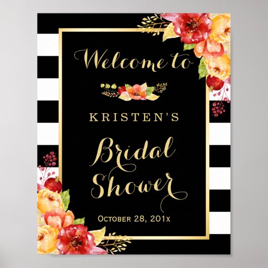 Rustic Autumn Floral Leaves Vrijgezellenfeest Sign Poster (Voorkant)