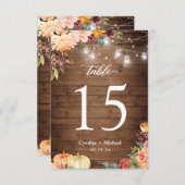 Rustic Autumn Floral Lights Wedding Table Number RSVP Kaartje (Voorkant / Achterkant)