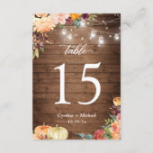 Rustic Autumn Floral Lights Wedding Table Number RSVP Kaartje (Achterkant)