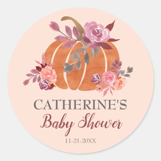 Rustic Autumn Floral Little Pumpkin Baby shower Ronde Sticker (Voorkant)