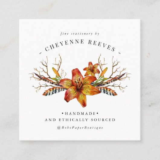 Rustic Autumn Floral | Logo Waterverf Vierkante Visitekaartje (Voorkant)