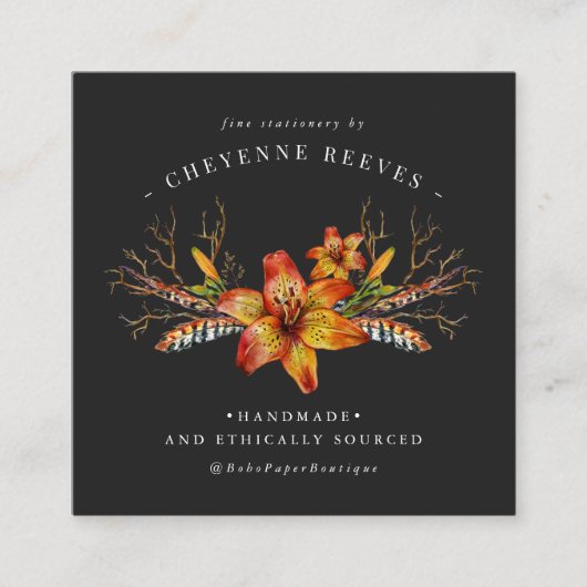 Rustic Autumn Floral | Logo Waterverf Vierkante Visitekaartje (Voorkant)