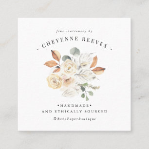 Rustic Autumn Floral   LOGO WATERVERF Vierkante Visitekaartje