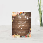 Rustic Autumn Floral Mason Jar Lights Wedding Bedankkaart (Voorkant)