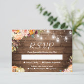 Rustic Autumn Floral Mason Jar Lights Wedding RSVP Kaartje (Staand voorkant)