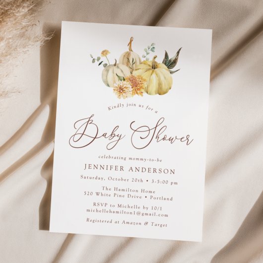 Rustic Autumn Floral Pumpkin Baby shower Kaart