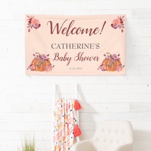 Rustic Autumn Floral Pumpkin Baby shower Welkom Spandoek (Insitu)