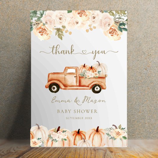 Rustic Autumn Floral Pumpkin Truck Bedankkaart