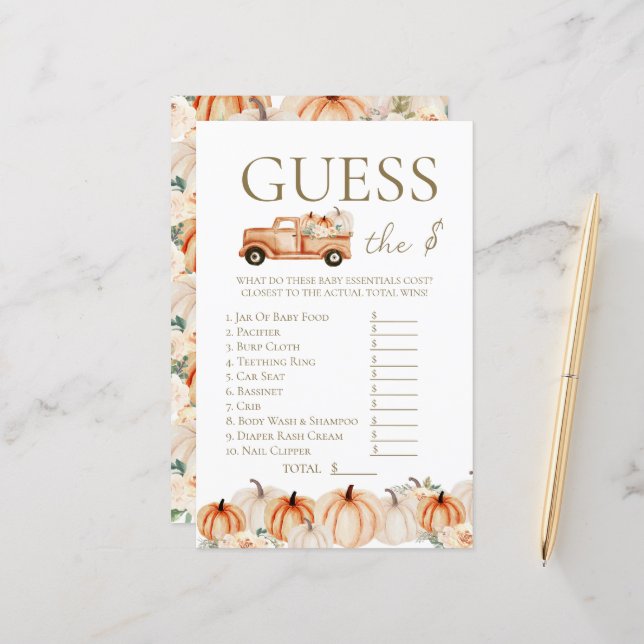 Rustic Autumn Floral Pumpkin Truck Guess The Price (Voorkant / Achterkant in situ)