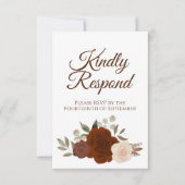 Rustic Autumn Floral Rust Oranje Rozen Wedding RSVP Kaartje (Voorkant)